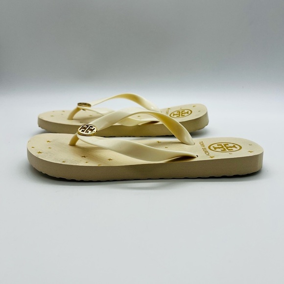 Tory Burch Cream Flip Flops with Gold Accents estimated size 6 - Picture 3 of 14
